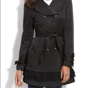 Betsey Johnson Black Trench Coat with Lace Detail
